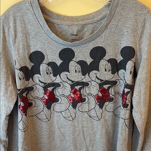 L Juniors Disney Gray and Black Long Sleeve Mickey Mouse Tee w/ dancing Mickeys